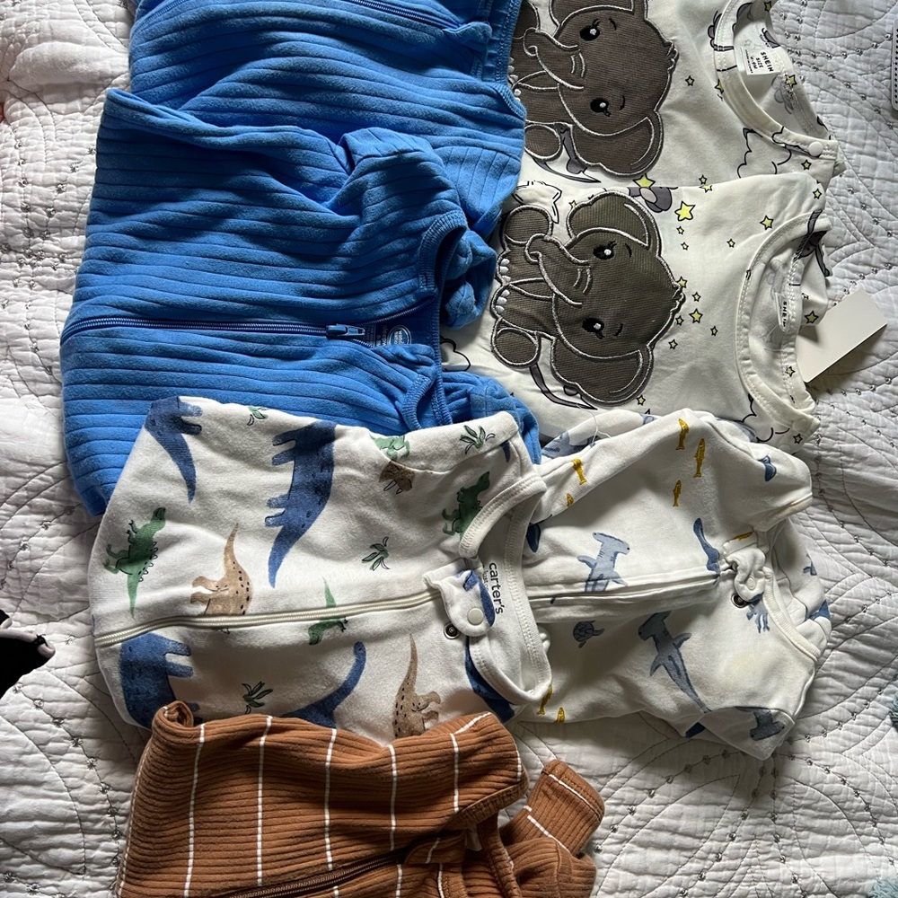Baby Onesies with Elephant and Dinosaur Prints